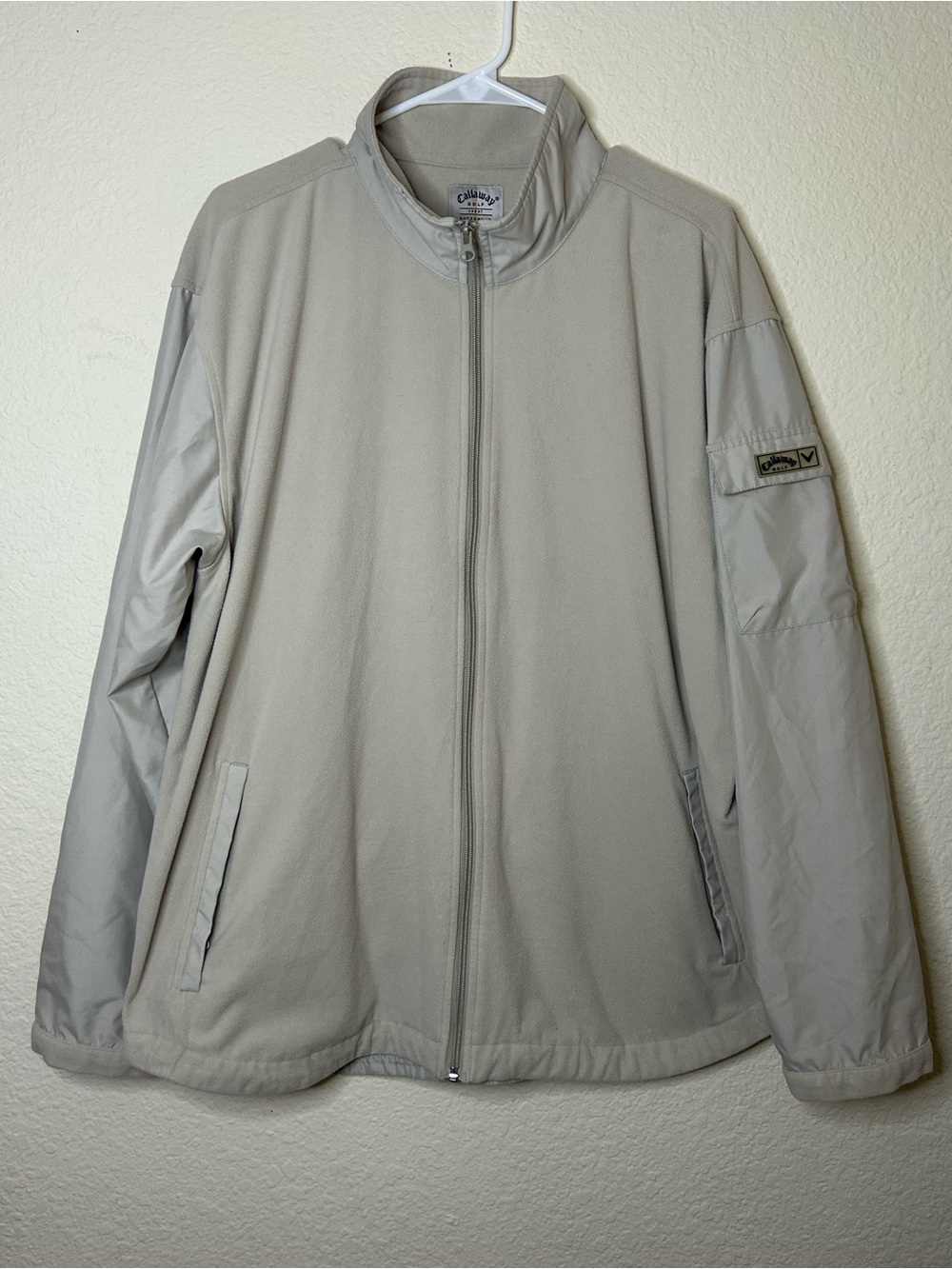 Callaway Golf Men's Light Beige Full-Zip Jacket Warm Sports Outdoor Large